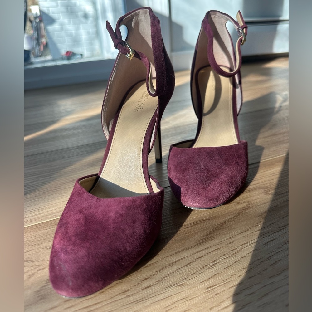 Michael Kors Burgundy Suede Ankle-Strap Heel size 8.5